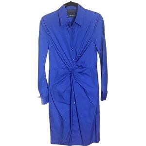 Carlisle Royal Blue Shirt Dress Midi ruched twist center long sleeve sz 4